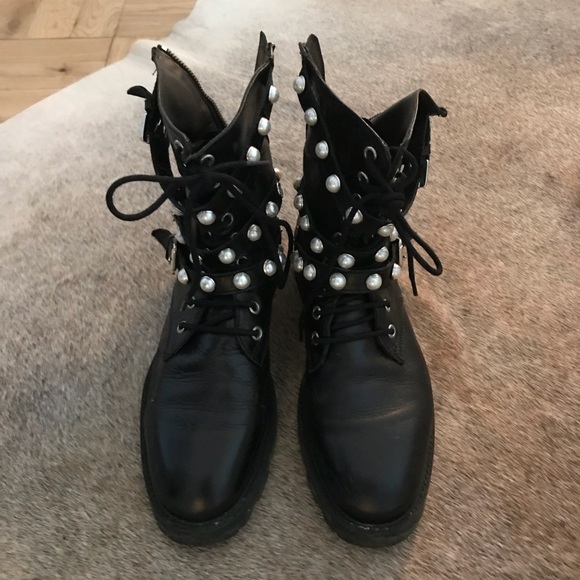 combat boots with pearls zara